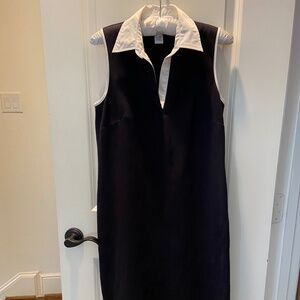 Little Black Dress; Slim Cotton Stretch Knit Polo Style Shift; White Collar